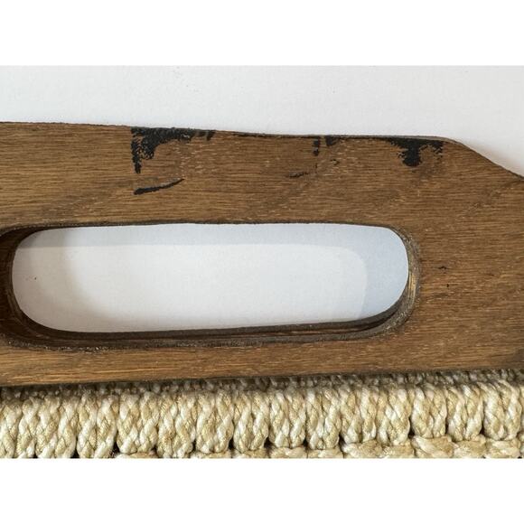 Vintage Woven Macrame Jute Rope Bag Clutch Purse Wood Handle - Picture 5 of 12